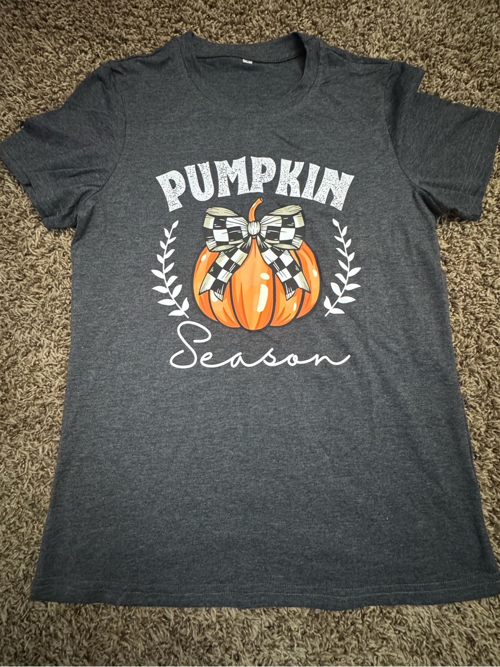 Pumpkin Season Graphic Tee - Dark Gray with Orange Pumpkin